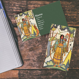 Cartão De Visita Vintage Native American Woman Village Forest