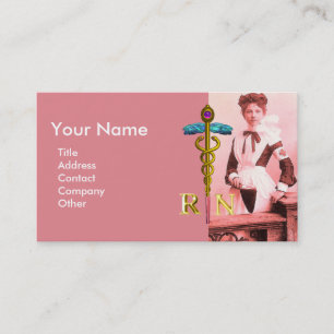 Cartão De Visita VINTAGE NURSE e Caduceus NR Emblem Dourado