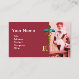 Cartão De Visita VINTAGE NURSE e Dourado Caduceus NR Emblem