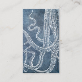 Cartão De Visita Vintage Octopus Twilight Blue Denim Watercolor
