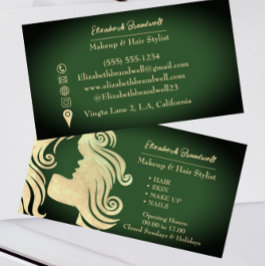 Cartão De Visita Vintage Olive Green & Dourado Salon Socials