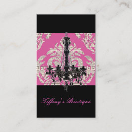 Cartão De Visita Vintage Pink Damask Chandelier Boutique