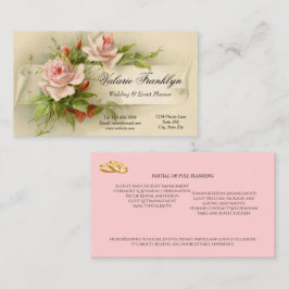 Cartão De Visita Vintage Pink Roses Planner de Eventos de Casamento