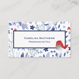 Cartão De Visita Vintage Red Bird Blue Floral Watercolor