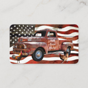 Cartão De Visita Vintage Red Truck American Flag Rooster Hen