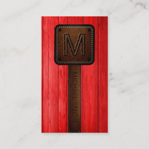 Cartão De Visita Vintage Red Wood Brown Leather Look