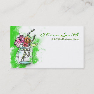 Cartão De Visita Vintage retro Jar with flowers business card