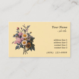 Cartão De Visita Vintage rosa de arte botânica e flores margaridas