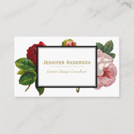 Cartão De Visita Vintage Rosa e Dourado Floral