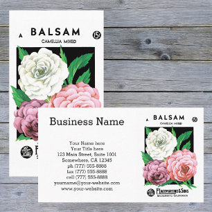 Cartão De Visita Vintage Seed Packet Label Art, Flores de Camellia