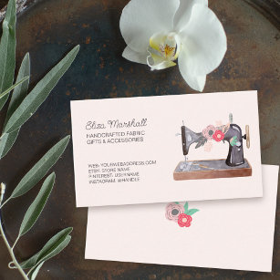 Cartão De Visita Vintage Sewing Machine Boho Blush Floral