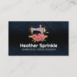 Cartão De Visita Vintage Sewing Machine   Rosas   Jean Tecido