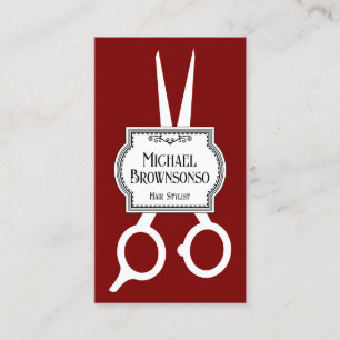 Cartão De Visita Vintage Stylist Barber Scissors burgundy
