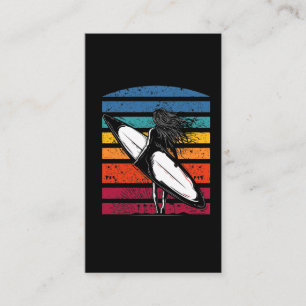 Cartão De Visita Vintage Surfer Girl Graphic Beach Surfboard Mulher