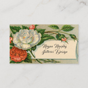 Cartão De Visita Vintage, White, Rosas Rosa, País Francês Elegant