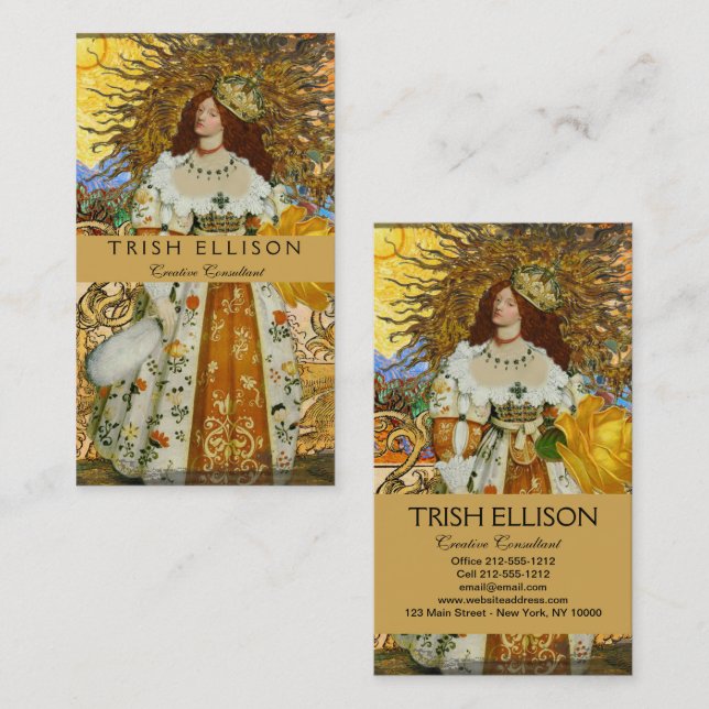 Cartão De Visita Vintage Woman Ouro Sun: Leo Zodiac Collage Art (Frente/Verso)