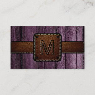 Cartão De Visita Vintage Wood Brown Leather Look Monograma