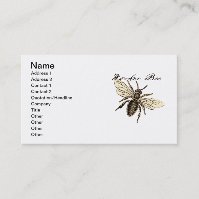 Cartão De Visita Vintage Worker Bee Insett Illustration Antique (Frente)