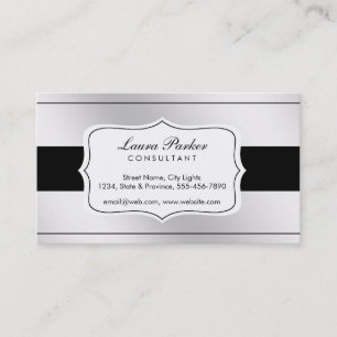 Cartão De Visita Vintagem de Aço Elegante em Monograma Branco Preto