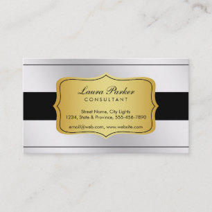 Cartão De Visita Vintagem Dourada de Aço Elegante Monograma Branco 