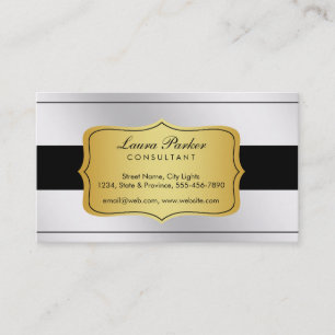 Cartão De Visita Vintagem Dourada de Aço Elegante Monograma Branco 