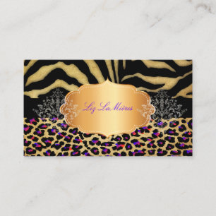 Cartão De Visita VINTAGEM PixDezines LEOPARD+ZEBRA+FAUX+DOURADO+RÓ