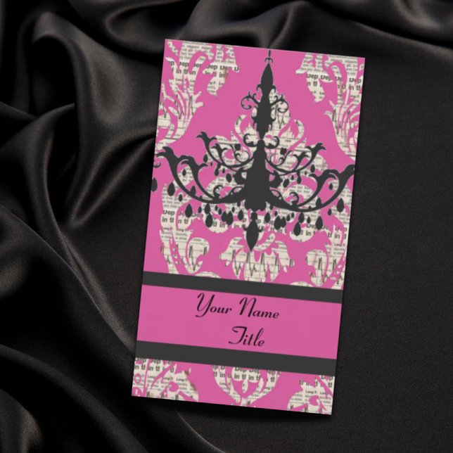 Cartão De Visita Vintelier de pinagem quente-rosa-quente de Paris (Paris chic hot pink damask vintage chandelier business card)