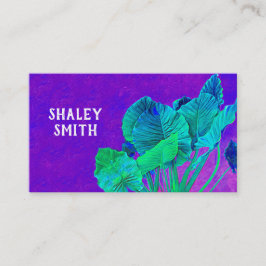 Cartão De Visita violento roxo vívido com folhas verdes arte natura