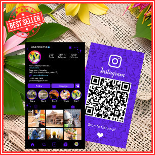 Cartão de Visita Violeta com QR Code para Instagra