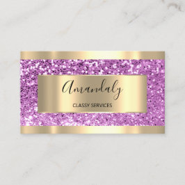 Cartão De Visita Violeta Glitter Dourada do Hológrafo de Maqueament