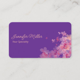Cartão De Visita Violeta pastel floral de coloração aquosa elegante