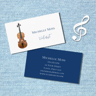 Cartão De Visita Violin Classic Music Elegant Blue