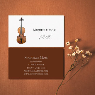 Cartão De Visita Violin Classic Music Elegant Burgundy