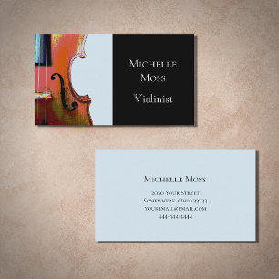 Cartão De Visita Violin Classical Music Blue e Black