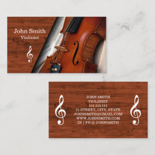 Cartão De Visita Violonista de Violino de Grão de Madeira Elegante