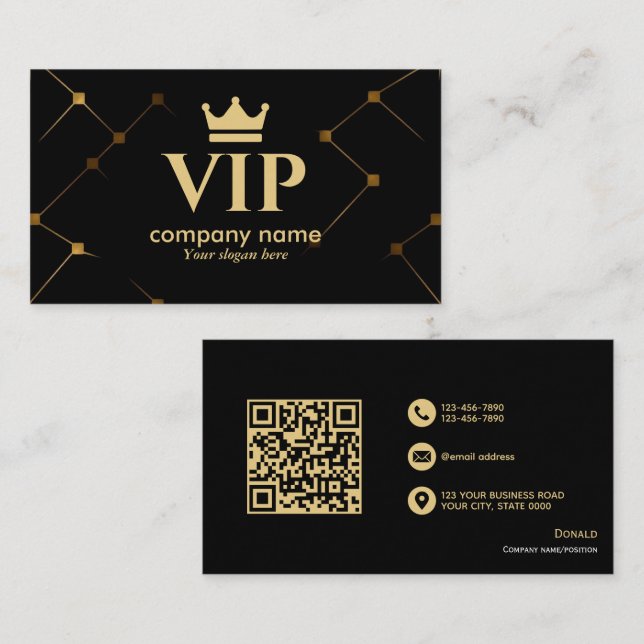 Cartão De Visita VIP preto e Dourado totalmente personalizável e pr (Frente/Verso)