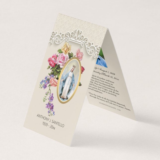 Cartão De Visita Virgem Funerária Católica Mary Prayer Santa Card (Frente)