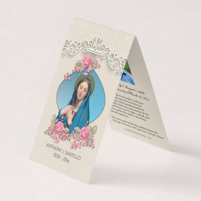 Cartão De Visita Virgem Funerária Católica Mary Prayer Santa Card (Frente)