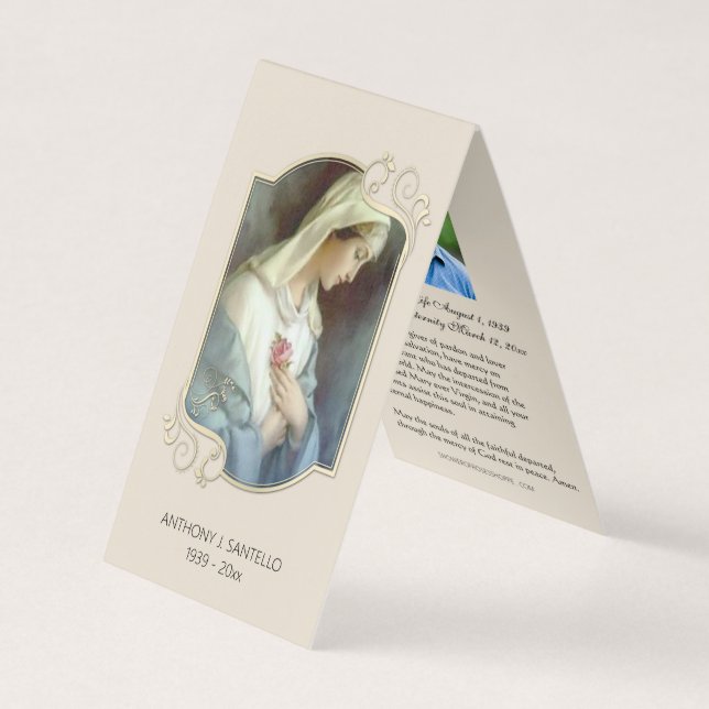 Cartão De Visita Virgem Funerária Católica Mary Prayer Santa Card (Frente)