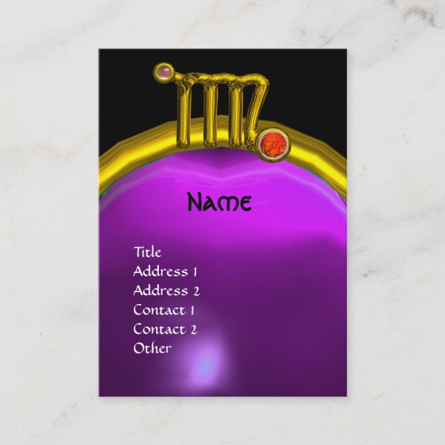 CARTÃO DE VISITA VÍRGO/DOURADO SINAL ZODIAC JOWEL PURPLE GEM MONOGR (Frente)
