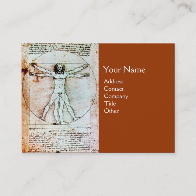 Cartão De Visita VITRUVIAN MAN , Antiquado BURACO Castanho (Frente)