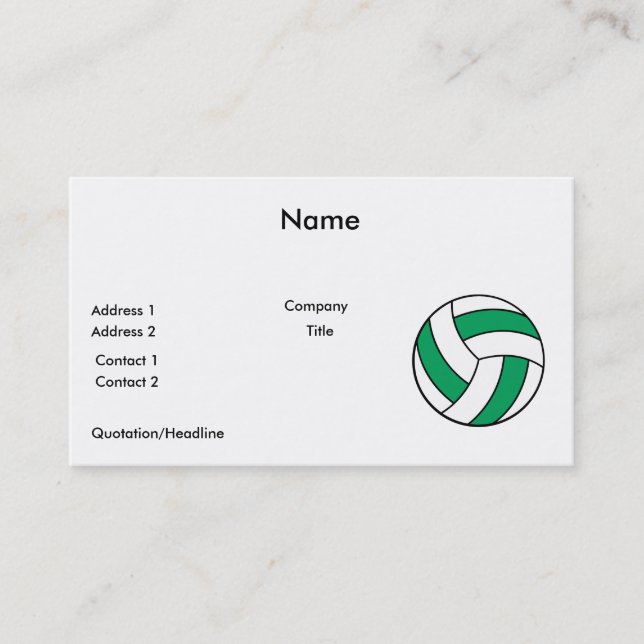 Cartão De Visita voleibol verde e branco (Frente)
