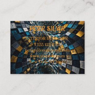Cartão De Visita Vórtice Geométrico Azul Luxo Dourado