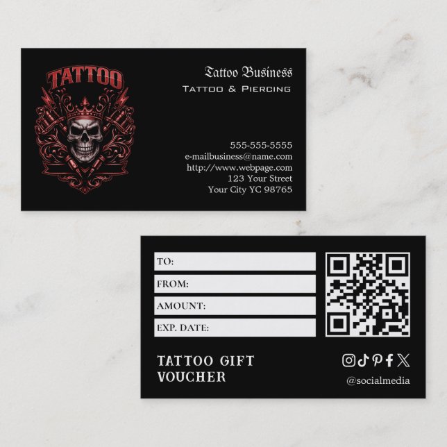 Cartão De Visita Voucher de Presente de Tatuagem (Frente/Verso)