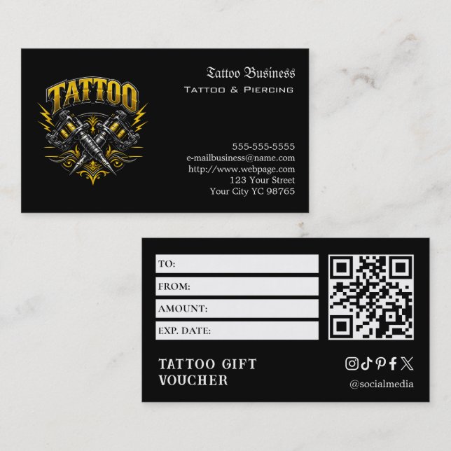 Cartão De Visita Voucher de Presente de Tatuagem (Frente/Verso)