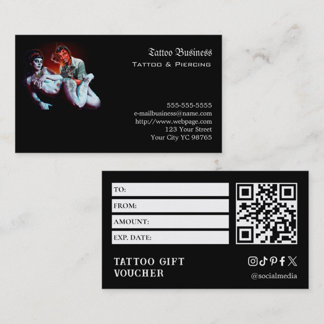 Cartão De Visita Voucher de Presente de Tatuagem (Frente/Verso)