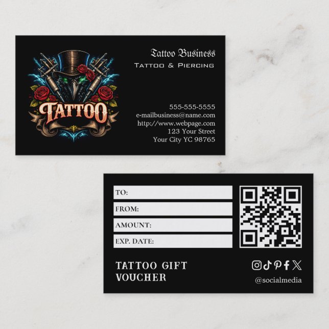 Cartão De Visita Voucher de Presente de Tatuagem (Frente/Verso)
