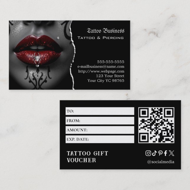 Cartão De Visita Voucher de presente de tatuagem (Frente/Verso)