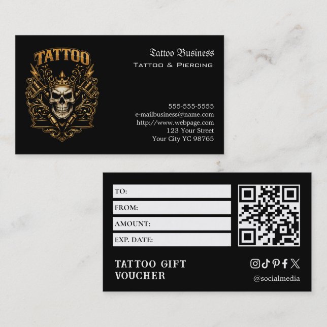 Cartão De Visita Voucher de Presente de Tatuagem (Frente/Verso)