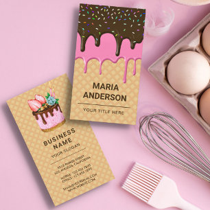 Cartão De Visita Waffle Cobertura Rosa Drip Padaria Chef